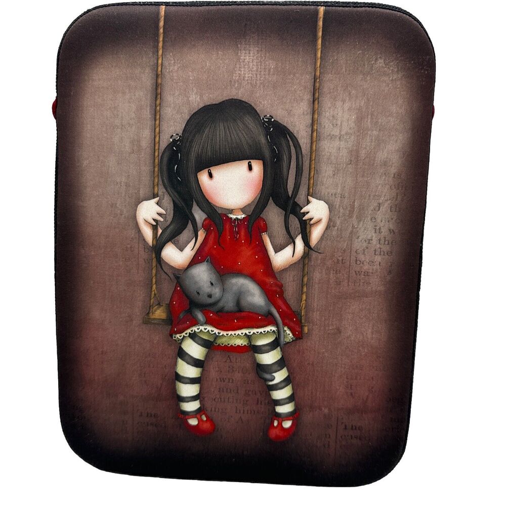 Santoro's Gorjuss iPad Tablet Computer Cover 7.5"x10" Animae Art Girl Swing Cat